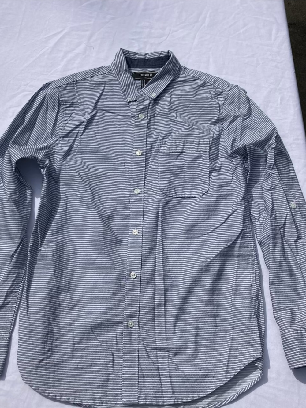 Forever 21 Men's Butt Pin Denim Stripe Shirt M Adjustable Long Sleeve
